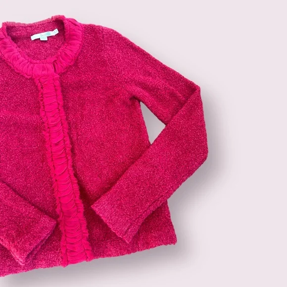 Women’s Boden Wool Cotton Nylon Blend Soft Cardigan With Ruffle Collar Size 8 - Picture 2 of 10